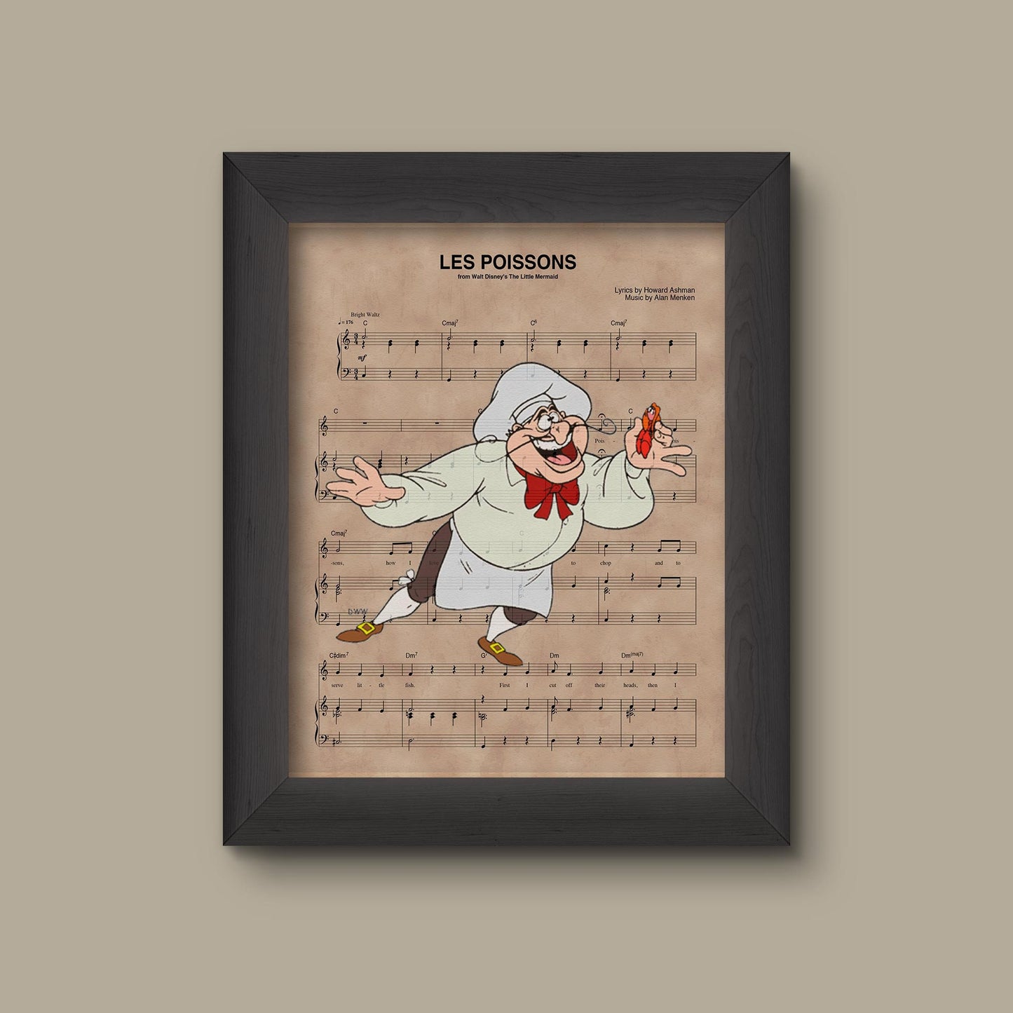 Disney Little Mermaid, Chef Louis Les Poissons Sheet Music Art Print, Little Mermaid Gift, Little Mermaid Art | Fine Art Print