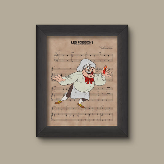 Disney Little Mermaid, Chef Louis Les Poissons Sheet Music Art Print, Little Mermaid Gift, Little Mermaid Art | Fine Art Print