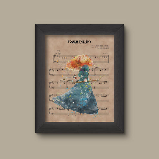 Disney Brave, Merida Watercolor Sheet Music Art Print, Merida Gift, Merida Art, Touch The Sky Sheet Music Art Print | Fine Art Print