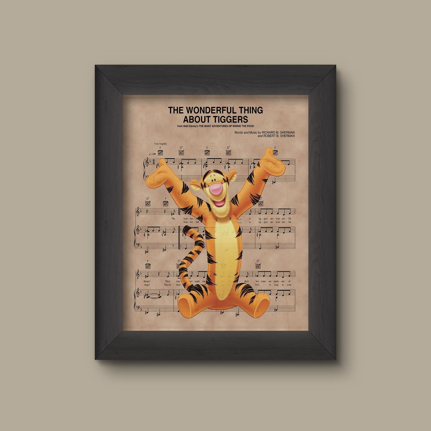 Winnie the Pooh, Tigger Disney Wedding Gift, Disney Anniversary Gift For Her, Winnie Tigger, Wall Decor, Sheet Music Art Print | Fine Art Print
