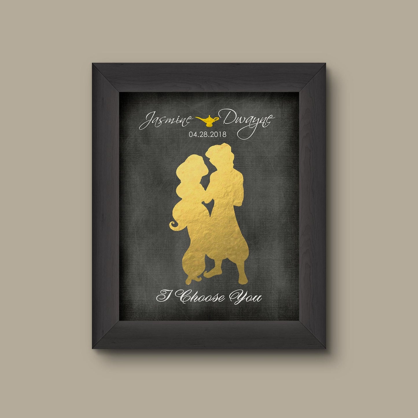 Disney Aladdin Jasmine Foil Art Print, Aladdin Wedding Gift, Aladdin Anniversary Gift, Aladdin Wedding Sign, Disney Princess, Disney Bride. | Metallic