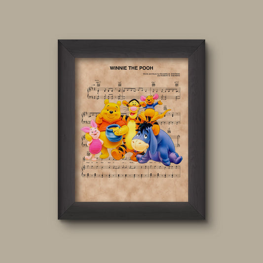 Winnie the Pooh and Friends, Disney Wedding Gift, Disney Anniversary Gift For Her, Winnie Tigger, Wall Decor, Sheet Music Art Print | Fine Art Print