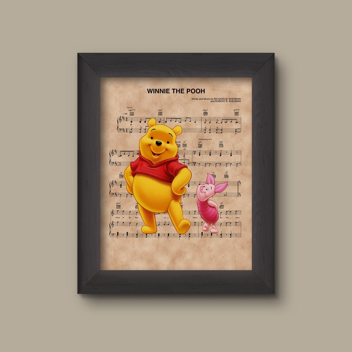 Winnie the Pooh and Piglet, Disney Wedding Gift, Disney Anniversary Gift For Her, Winnie Tigger, Wall Decor, Sheet Music Art Print | Fine Art Print