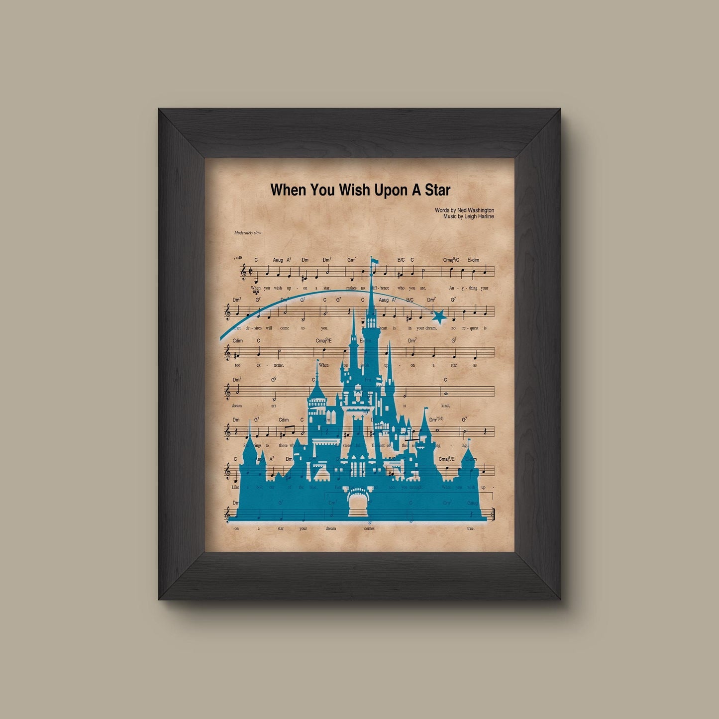 Disney Castle Shooting Star When You Wish Upon A Star Sheet Music Art Print | Fine Art Print