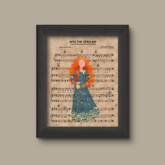 Disney Brave, Merida Watercolor Sheet Music Art Print, Merida Gift, Merida Art, Into The Open Air Sheet Music Art Print | Fine Art Print