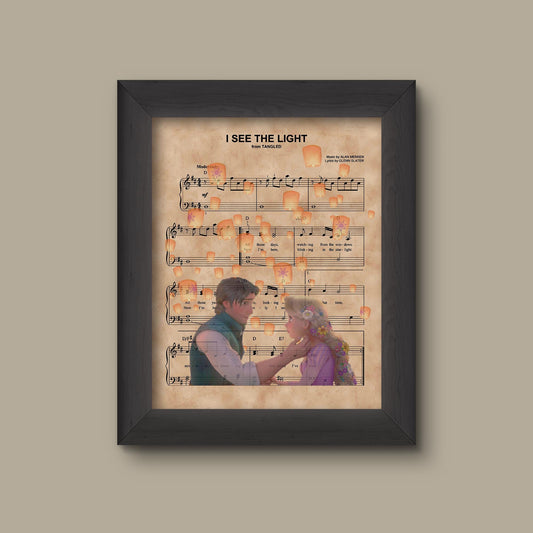Disney Tangled Rapunzel Sheet Music Art Print, Tangled Wedding Gift, Anniversary Gift, Tangled Wedding Sign, Disney Princess, Disney Bride. | Fine Art