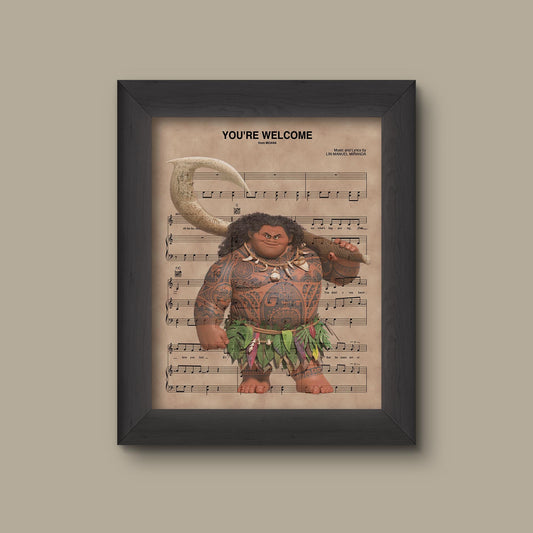 Disney Moana Maui You're Welcome Sheet Music Art Print Gift, Disney Wedding Gift, Wall Decor, Sheet Music Art Print | Fine Art Print