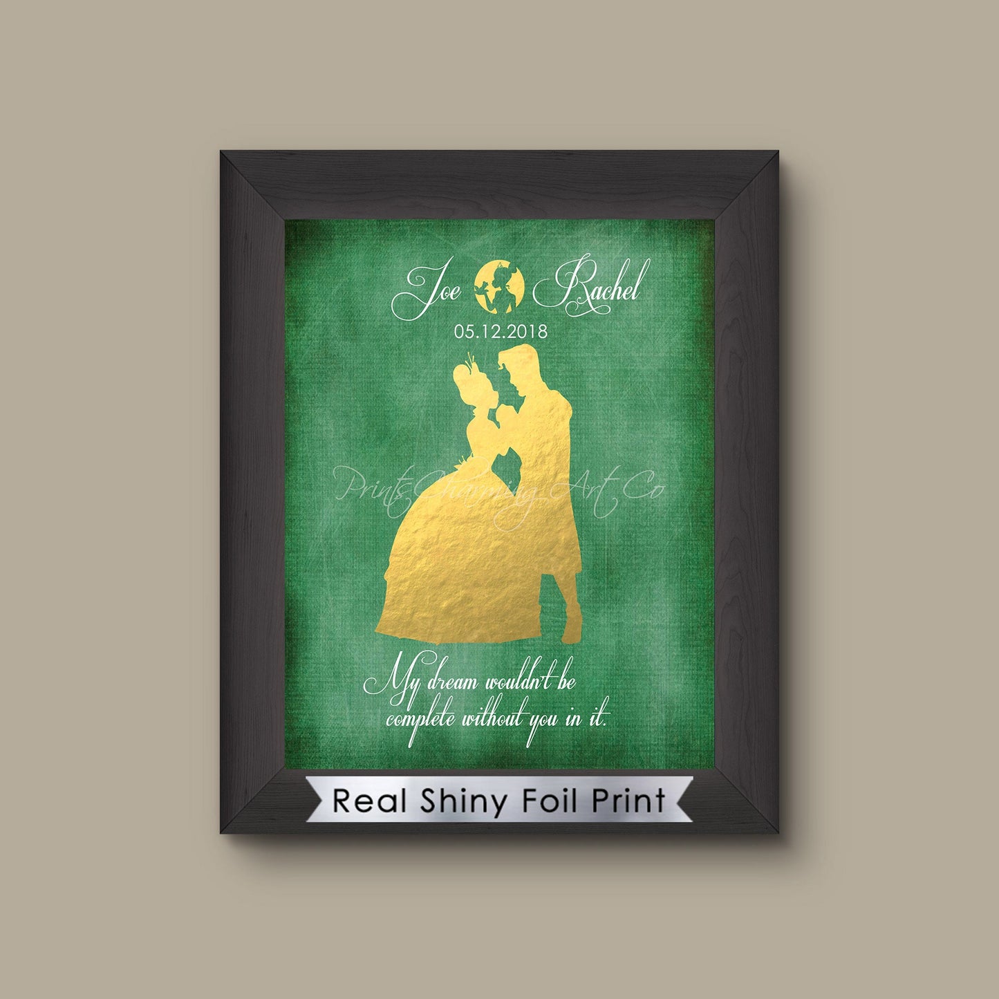 Disney Princess and the Frog Tiana and Naveen Foil Art Print, Wedding Gift, Anniversary Gift, Wedding Sign, Disney Princess, Disney Bride. | Metallic