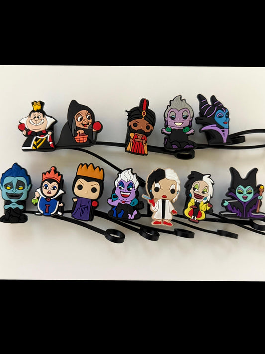 Villians and Friends Characters Straw Topper Straw Cover Beverage Protector for Stanley | Straw Toppers Set