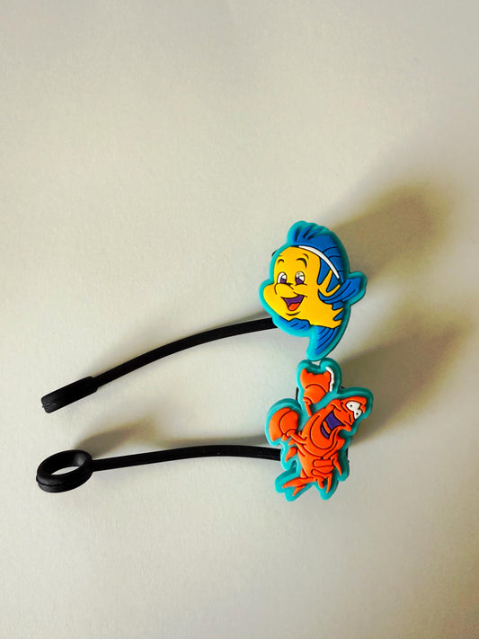 Little Mermaid Flounder and Sebastian Characters Straw Topper Straw Cover Beverage Protector for Stanley | Straw Toppers Set