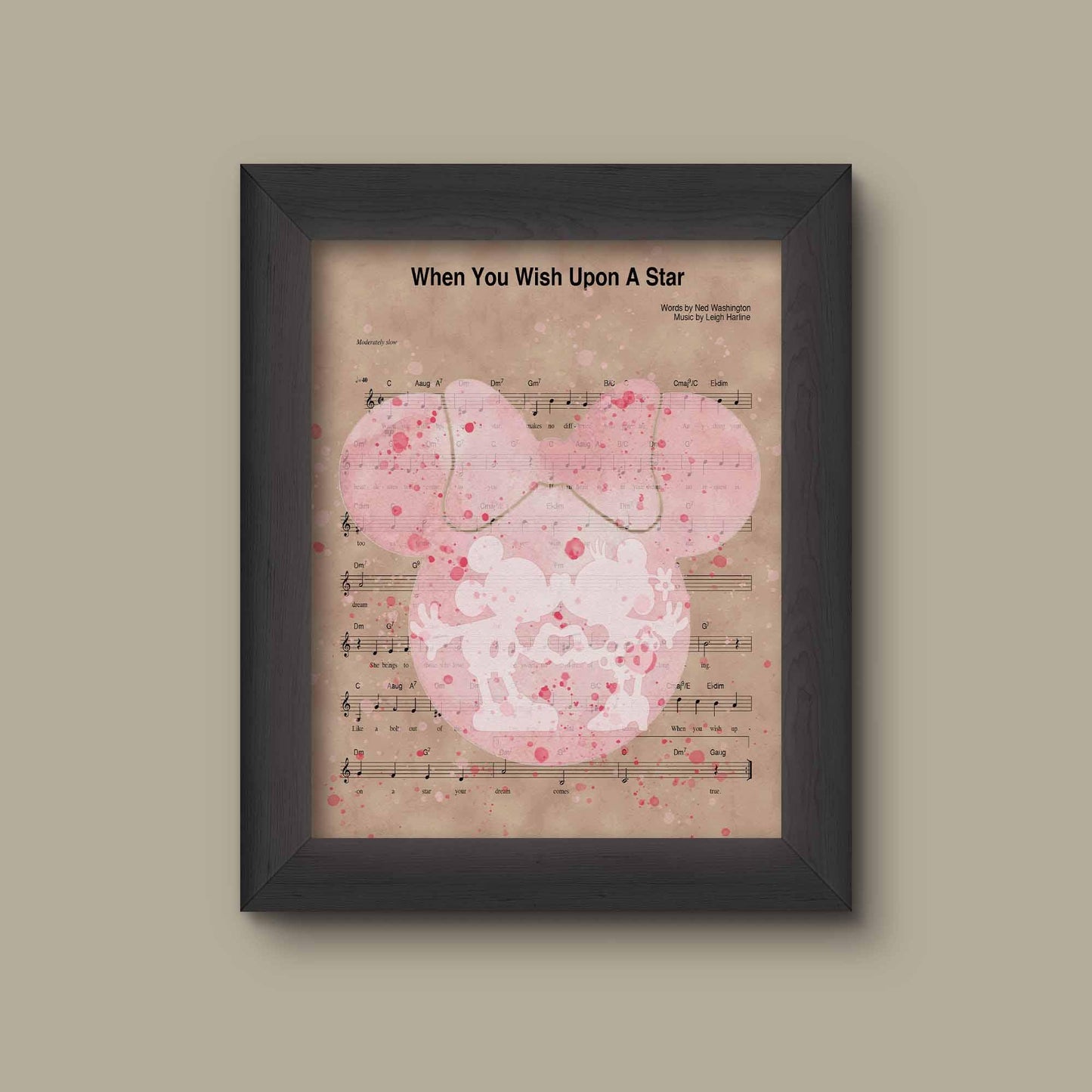 Minnie Watercolor Print, When You Wish Upon A Star Sheet Music Wall Art Print, Minnie Mouse Poster, Disney Home Decor, Disney Birthday | Fine Art Prin