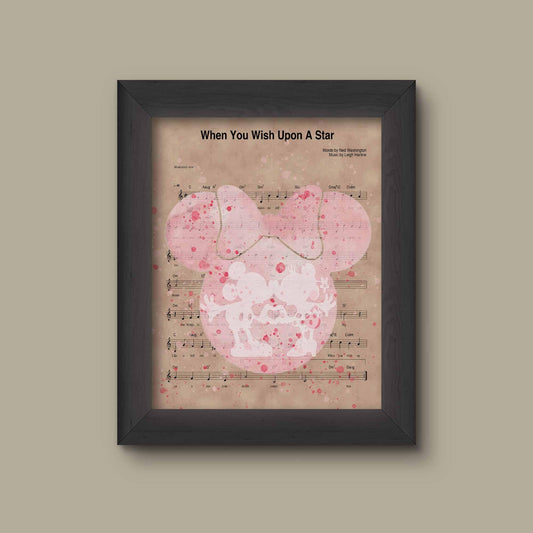Minnie Watercolor Print, When You Wish Upon A Star Sheet Music Wall Art Print, Minnie Mouse Poster, Disney Home Decor, Disney Birthday | Fine Art Prin