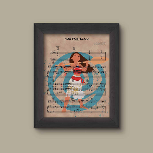 Disney Moana Watercolor How Far I'll Go Sheet Music Art Print Gift, Disney Wedding Gift, Wall Decor, Sheet Music Art Print | Fine Art Print
