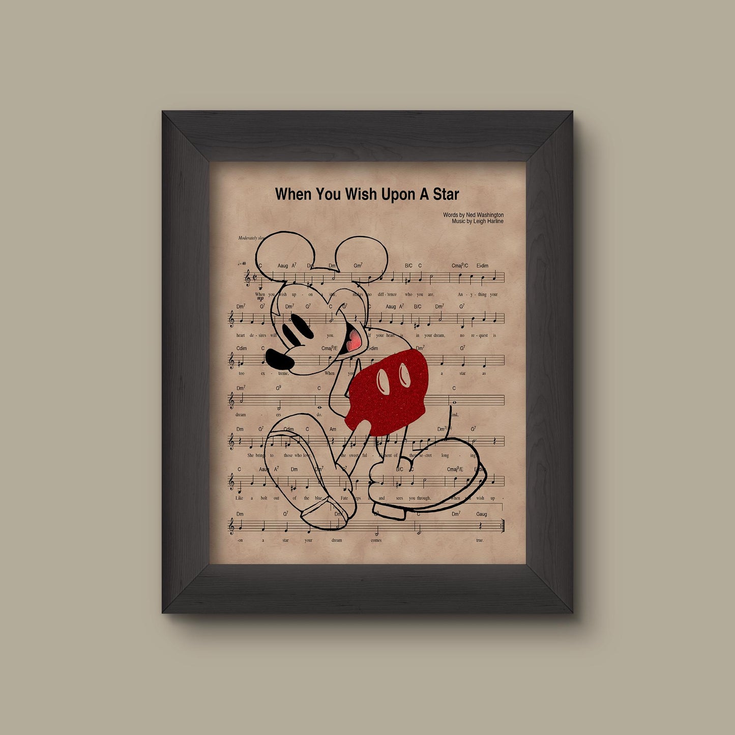 Mickey Mouse Print, When You Wish Upon A Star Sheet Music Wall Art Print, Mickey Mouse Poster, Disney Home Decor, Disney Birthday Decor | Fine Art Pri