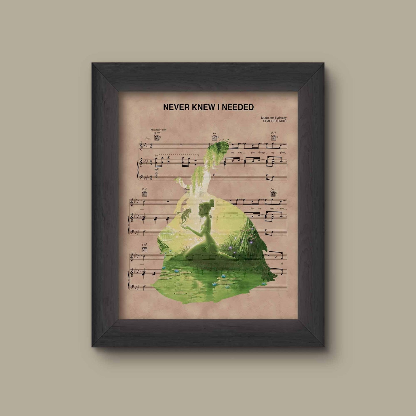 Princess and the Frog Tiana Watercolor Never Knew I Needed Sheet Music Art Print | Fine Art Print