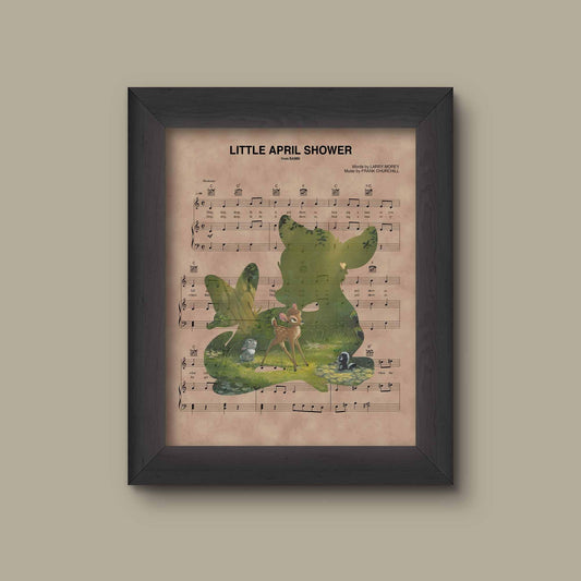 Bambi, Little April Shower Sheet Music Art Print, Disney Nursery Gift, Disney Wall Decor | Fine Art Print