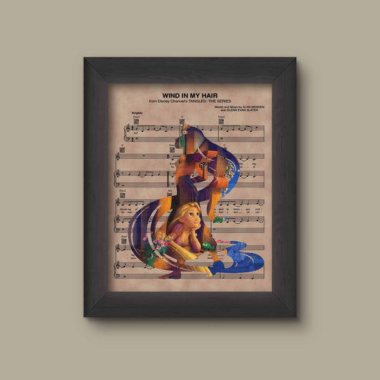 Tangled, Rapunzel & Pascal, Watercolor, Wind in my Hair Sheet Music Art Print Disney Nursery Gift, Wall Decor, Sheet Music Art Print | Fine Art Print