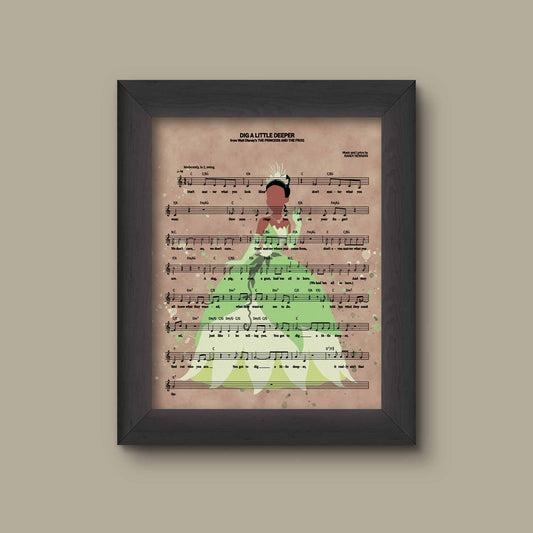 Princess and the Frog Tiana Watercolor Dig a Little Deeper Sheet Music Art Print | Fine Art Print