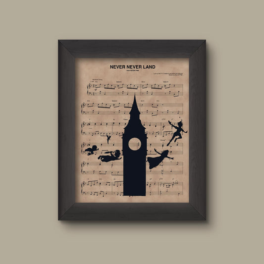 Peter Pan, Wendy, Tinker Bell, Michael, John You Can Fly Sheet Music Art Print | Fine Art Print