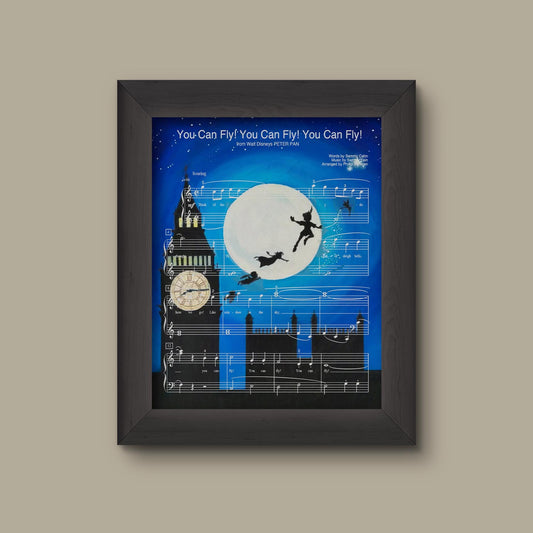 Peter Pan, Wendy, Tinker Bell, Michael, John You Can Fly Sheet Music Art Print | Fine Art Print