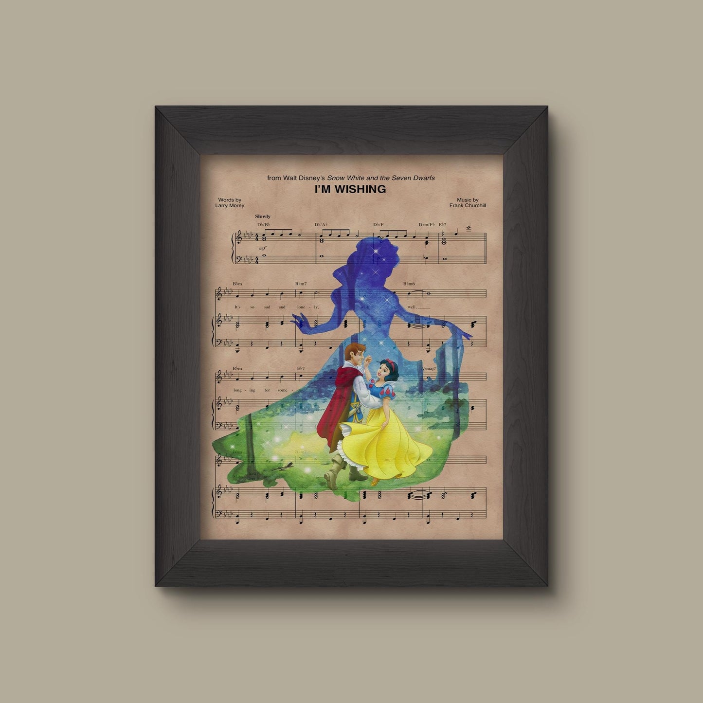 Snow White Watercolor I'm Wishing Sheet Music Art Print | Fine Art Print