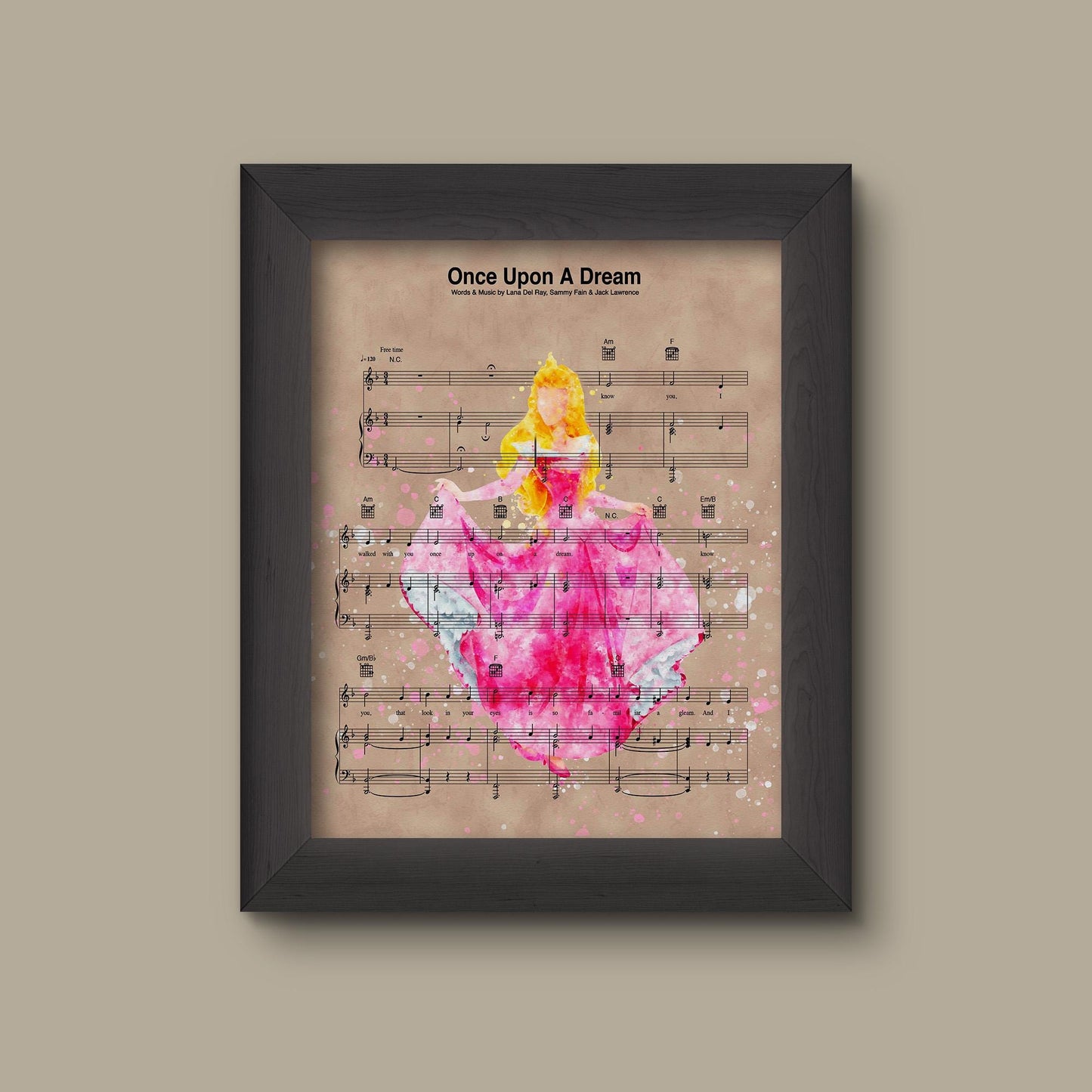 Disney Aurora Sleeping Beauty watercolor Sheet Music Art, Sleeping Beauty Gift, Once Upon A Dream Sheet Music Print | Fine Art Print