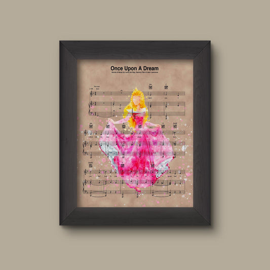 Disney Aurora Sleeping Beauty watercolor Sheet Music Art, Sleeping Beauty Gift, Once Upon A Dream Sheet Music Print | Fine Art Print