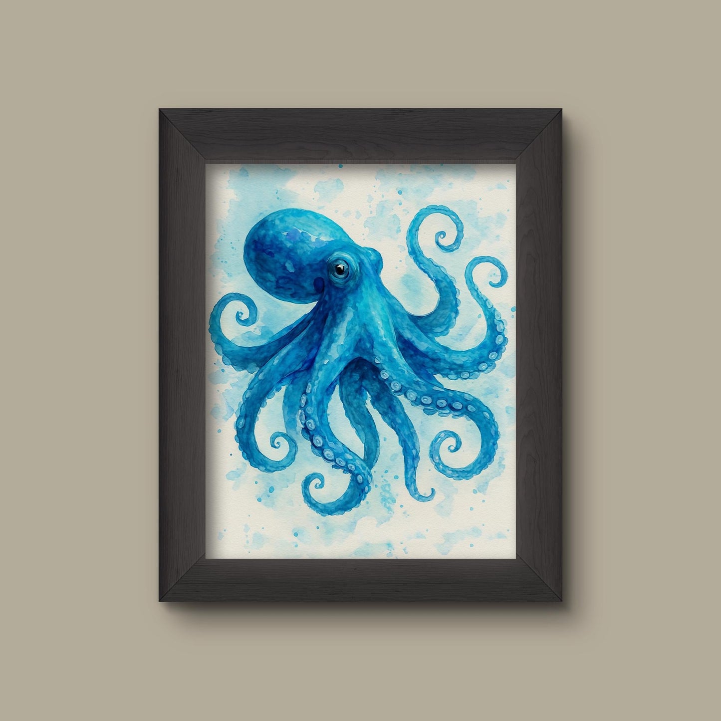 Blue Watercolor Octopus Art Print – Ocean Nautical Wall Decor | Fine Art Print