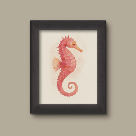 Red Sea horse Watercolor Print | Ocean Wall Art | Coastal Sea Life Decor | Fine Art Print