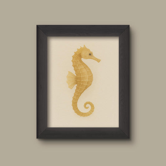 Yellow Sea horse Watercolor Print | Ocean Wall Art | Coastal Sea Life Decor | Fine Art Print