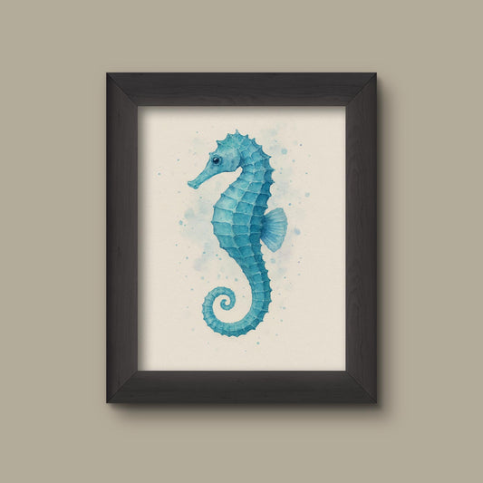 Blue Seahorse Watercolor Print | Ocean Wall Art | Coastal Sea Life Decor | Fine Art Print
