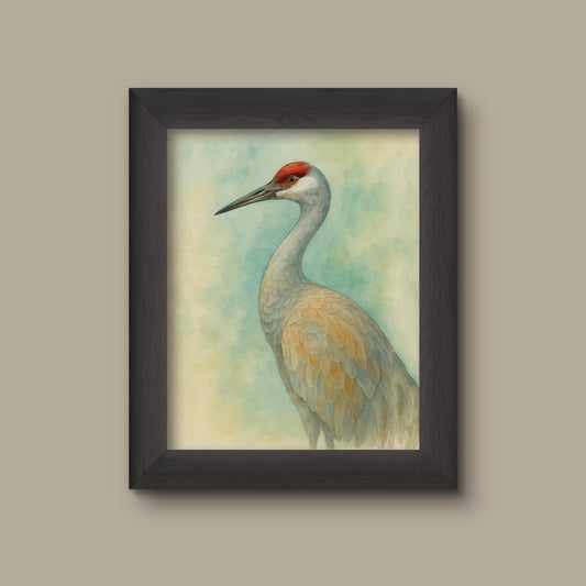 Blue Sandhill Crane Watercolor Art Print | Realistic Bird Decor | Fine Art Print