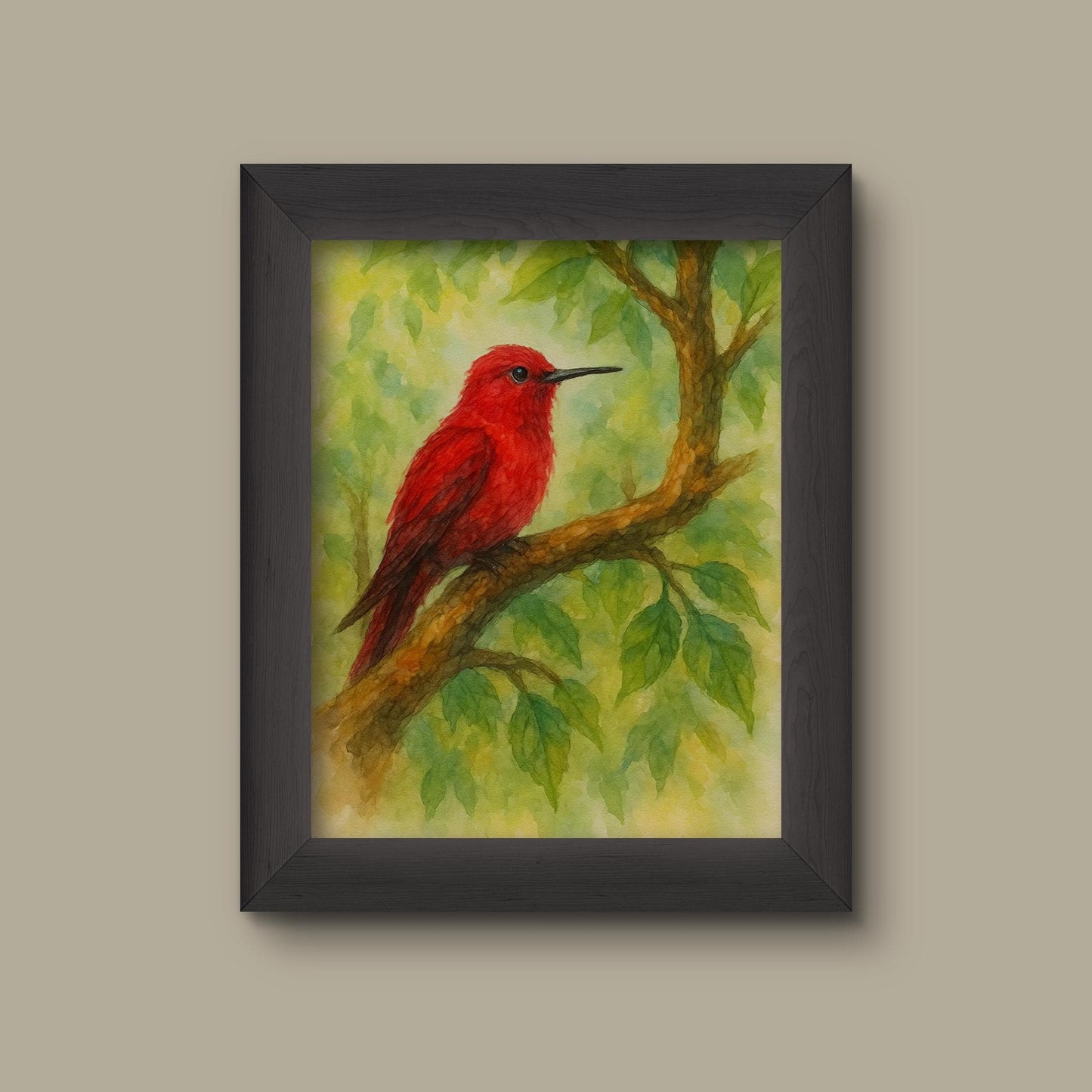 Red Hummingbird Watercolor Art Print – Bold Nature Wall Decor | Fine Art Print