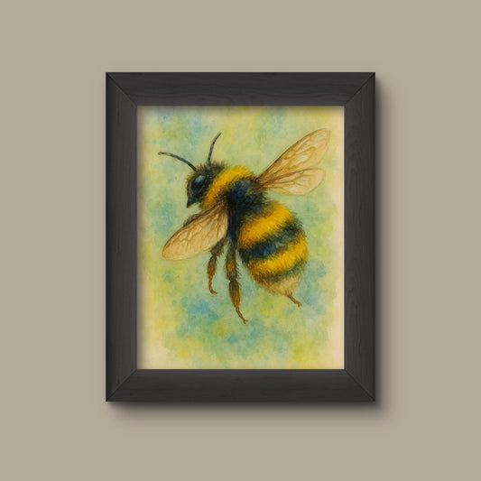 Bumblebee Watercolor Art Print – Garden-Inspired Wall Decor | Fine Art Print