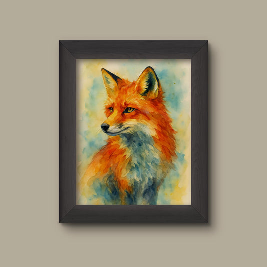 Red Watercolor Fox Art Print – Mystical Woodland Animal Wall Decor | Fine Art Print