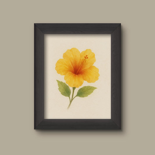 Yellow Watercolor Hibiscus Art Print | Floral Wall Decor | Botanical Flower Painting | Fine Art Print