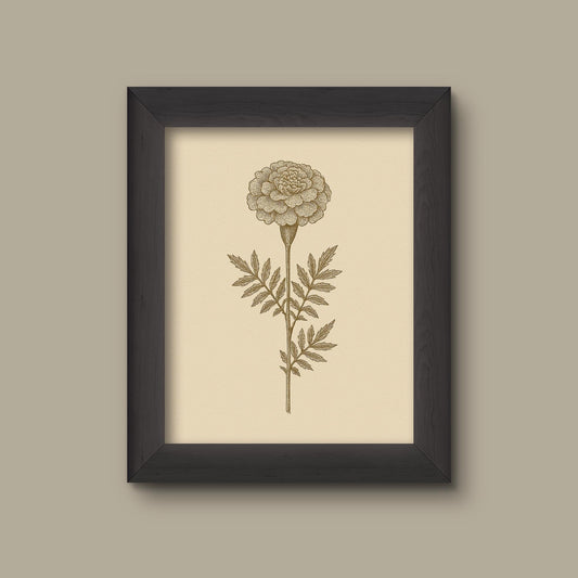 Vintage Marigold Art Print | Floral Wall Decor | Botanical Flower Painting | Fine Art Print