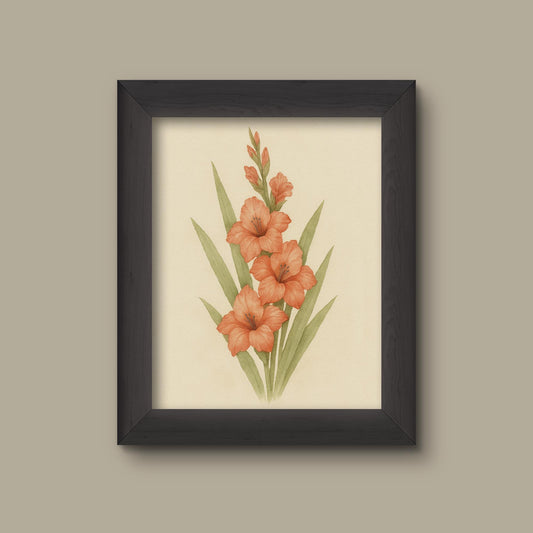 Orange Watercolor Gladiolus Art Print | Floral Wall Decor | Botanical Flower Painting | Fine Art Print