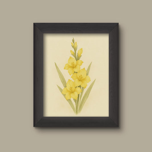 Yellow Watercolor Gladiolus Art Print | Floral Wall Decor | Botanical Flower Painting | Fine Art Print