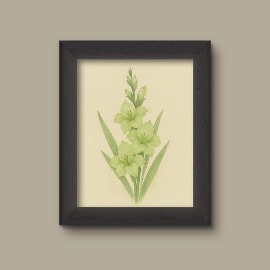 Green Watercolor Gladiolus Art Print | Floral Wall Decor | Botanical Flower Painting | Fine Art Print