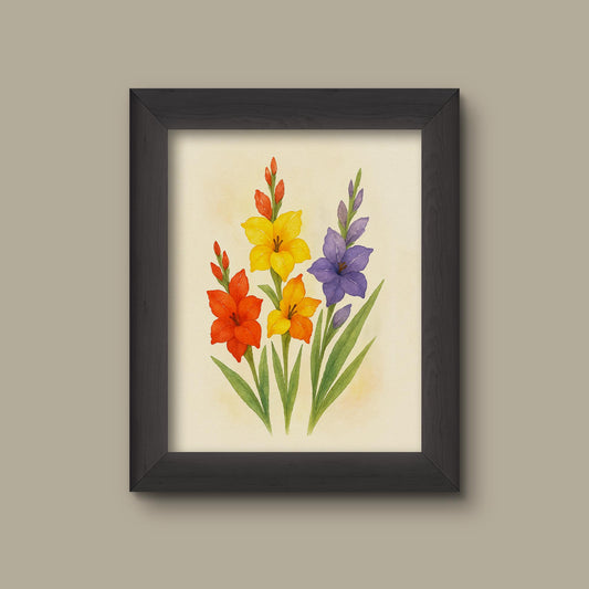 Colorful Watercolor Gladiolus Art Print | Floral Wall Decor | Botanical Flower Painting | Fine Art Print