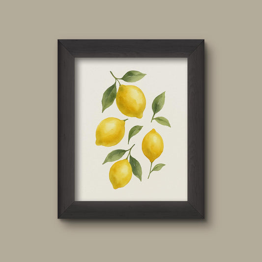 Watercolor Lemons Art Print | Fresh Botanical Fruit Wall Decor | Fine Art Print