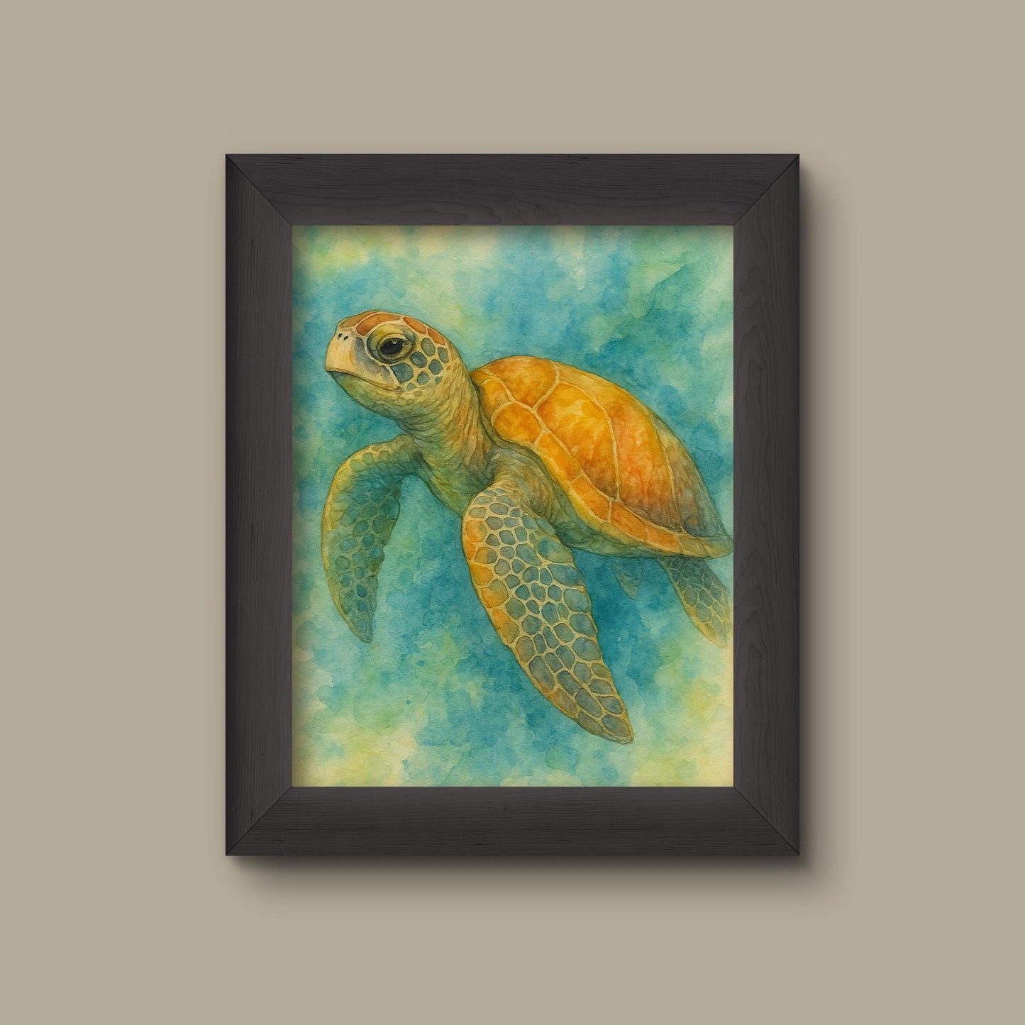 Green and Yellow Watercolor Sea Turtle Print | Fine Art Print