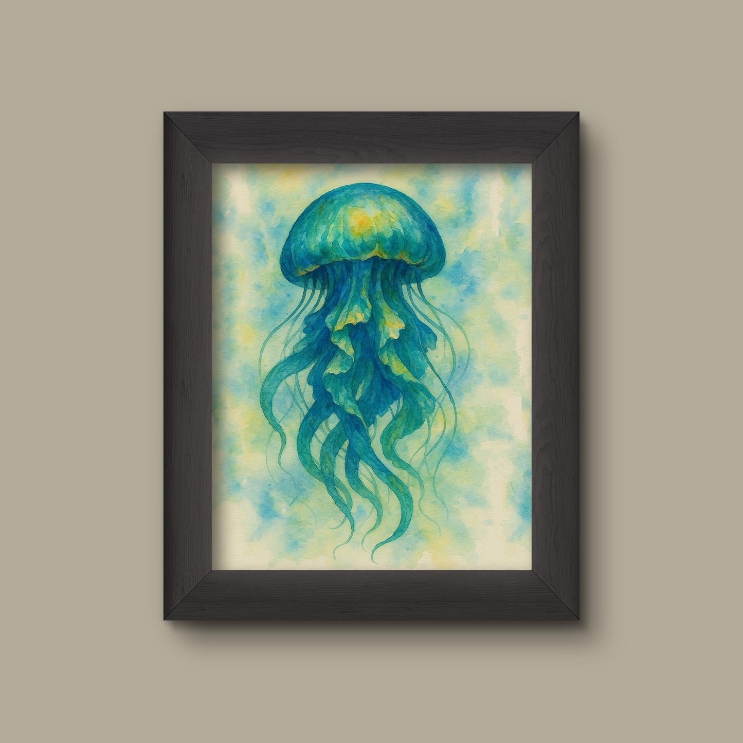Green and Yellow Watercolor Jellyfish Print | Ocean Sea Life Wall Art | Fine Art Print