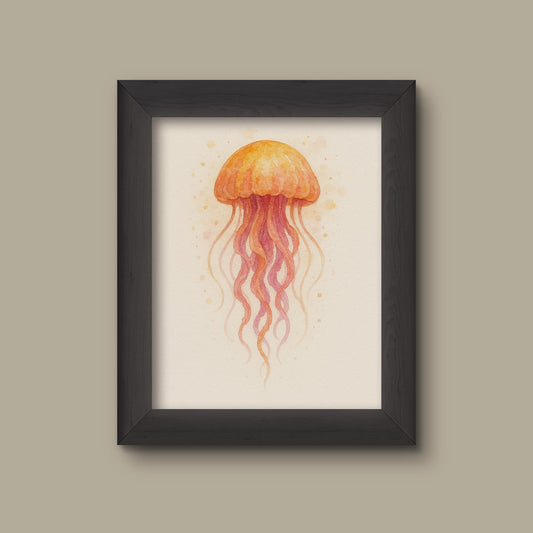 Orange Watercolor Jellyfish Print | Ocean Sea Life Wall Art | Fine Art Print