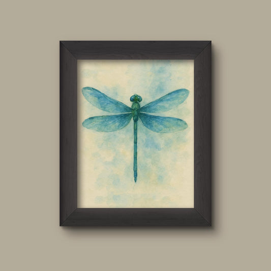 Blue Watercolor Dragonfly Art Print | Fine Art Print