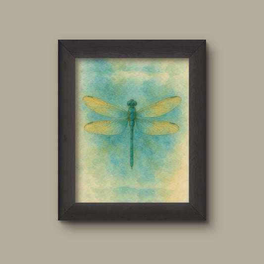 Green Watercolor Dragonfly Art Print | Fine Art Print