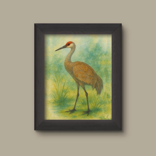 Yellow Sandhill Crane Watercolor Art Print | Realistic Bird Decor | Fine Art Print