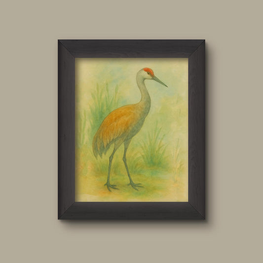 Green Sandhill Crane Watercolor Art Print | Realistic Bird Decor | Fine Art Print