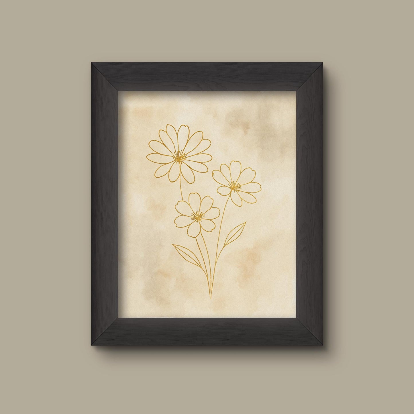 Minimalist Gold Outline Daisy Watercolor Art Print | Fine Art Print